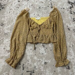 She+Sky Yellow Floral Long Sleeve Top Size Small